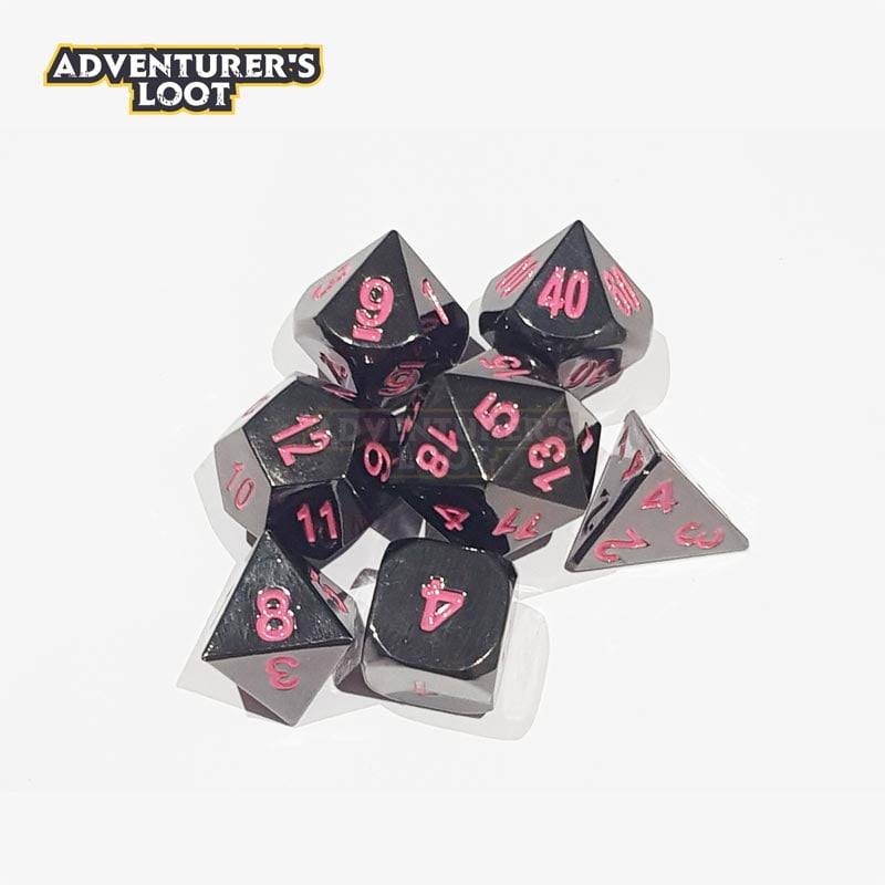 metal-dice-black-nickel-pink-dice-set-dice-stack